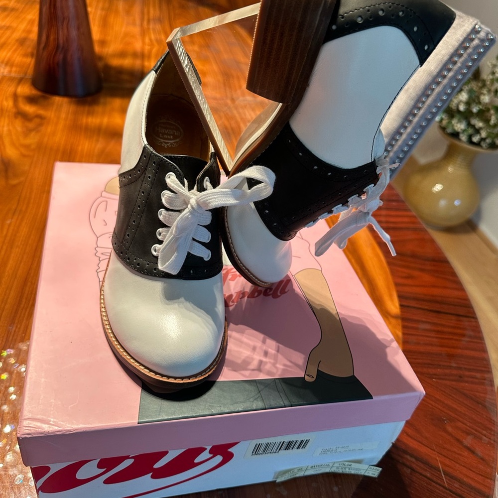 Jeffery Campbell sockhop leather wedge oxfords. Clear glass wedge heel.